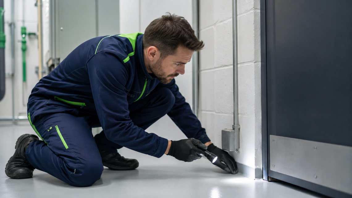 technicien realisant une Inspection technique dans une salle